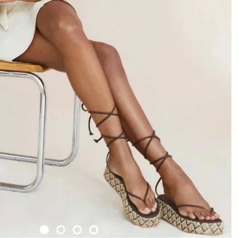 Anthropologie Raffia Woven Platform Sandals